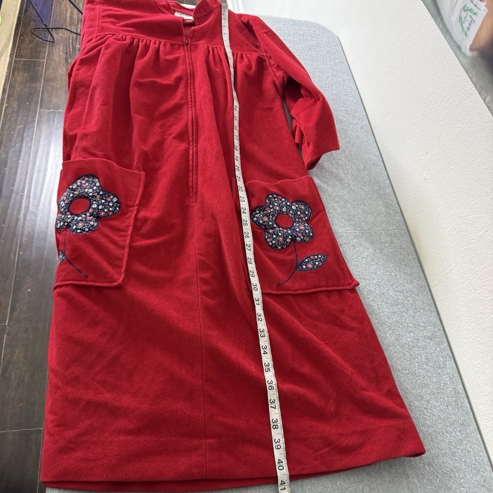 Vintage‎ Models Coat Red Flower Patch Pockets House Coat Zip Front Women's 14 - Picture 11 of 12